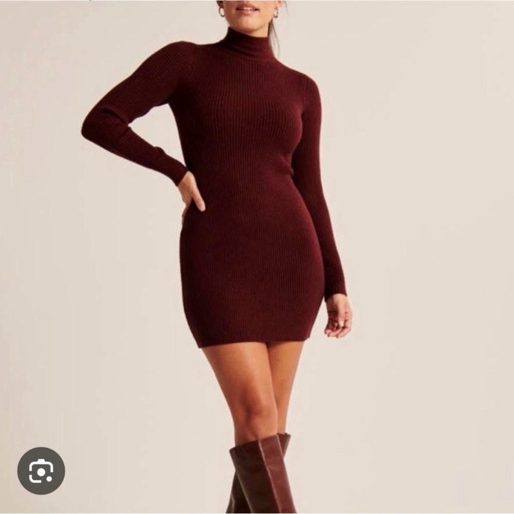 Abercrombie & Fitch Burgundy Mock Neck Mini Sweater Dress